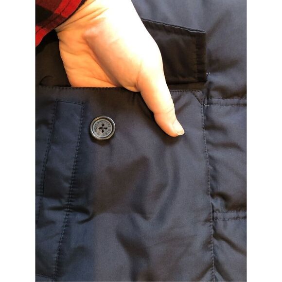 Brooks Brothers Mens Navy Blue Zip Up and Button Up Brown Collared Coat Size S - Picture 9 of 9
